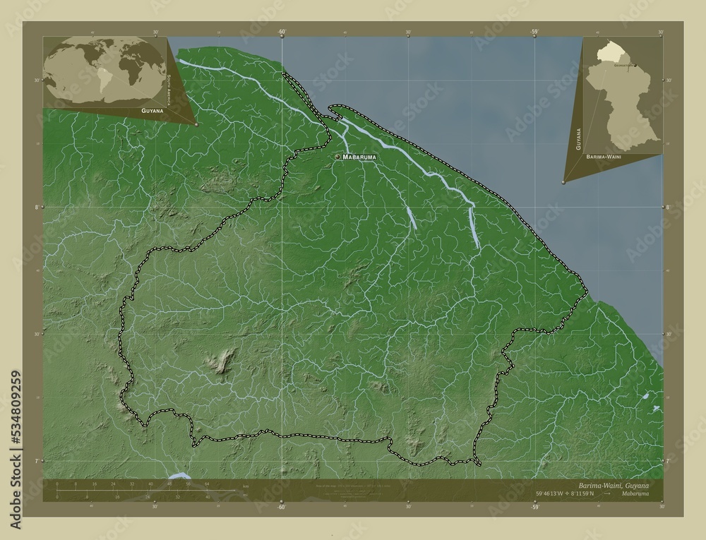 Ilustración de Stock Barima-Waini, Guyana. Labelled points of cities ...