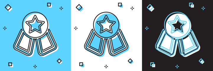 Sticker - Set Medal with star icon isolated on blue and white, black background. Winner symbol. Vector