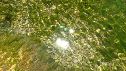 sunlight shining on clear river water