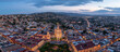 Aerial: San Miguel de Allende panorama downtown and landscape. Drone view 
