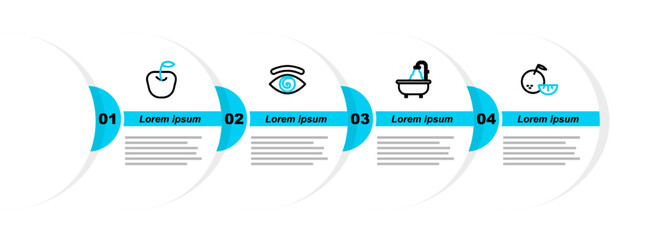 Poster - Set line Citrus fruit, Bathtub, Hypnosis and Apple icon. Vector