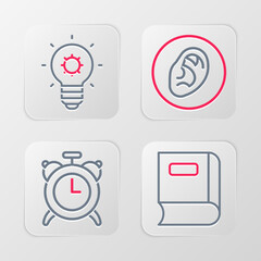 Canvas Print - Set line Book, Alarm clock, Ear listen sound signal and Light bulb icon. Vector