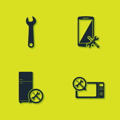 Poster - Set Wrench, Microwave oven service, Refrigerator and Smartphone icon. Vector