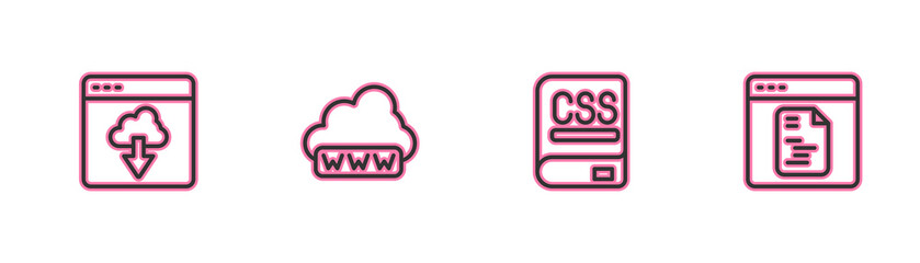 Set line Cloud technology data transfer, Books about programming, Web development and Software icon. Vector