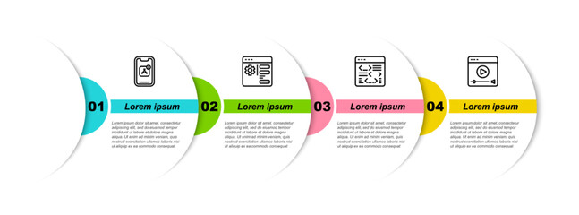 Set line Mobile Apps, Browser setting, Software and Online play video. Business infographic template. Vector