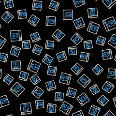 Line Software, web developer programming code icon isolated seamless pattern on black background. Javascript computer script random parts of program code. Vector