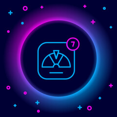 Poster - Glowing neon line Lucky wheel icon isolated on black background. Colorful outline concept. Vector