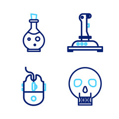 Canvas Print - Set line Skull, Computer mouse gaming, Joystick for arcade machine and Bottle with magic elixir icon. Vector