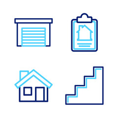 Sticker - Set line Staircase, House, contract and Garage icon. Vector