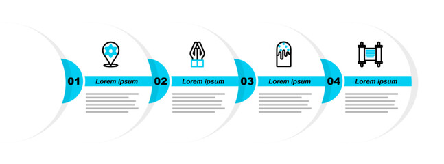 Poster - Set line Decree, paper, parchment, scroll, Easter cake, Hands in praying position and Star of David icon. Vector