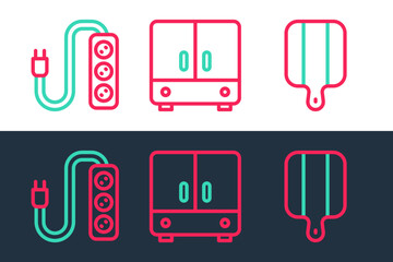 Poster - Set line Cutting board, Electric extension and Wardrobe icon. Vector