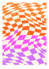 Wall Mural - 1970 style poster. Trippy checkerboard grid. Hand-Drawn vector illustration. Seventies style, Groovy wallpaper. Hippie aesthetic print.