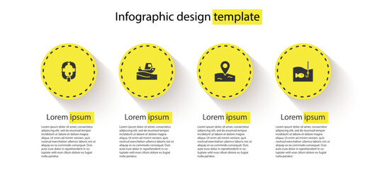 Poster - Set Inflatable boat, Fishing on water, Location fishing and hook with. Business infographic template. Vector