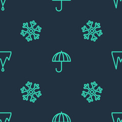 Sticker - Set line Umbrella, Snowflake and Icicle on seamless pattern. Vector