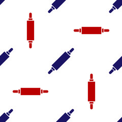 Poster - Blue and red Rolling pin icon isolated seamless pattern on white background. Vector Illustration