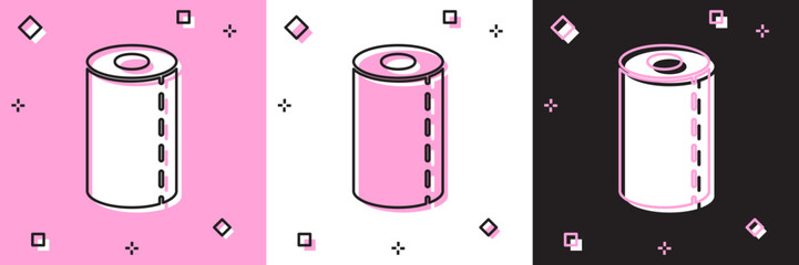 Sticker - Set Paper towel roll icon isolated on pink and white, black background. Vector Illustration