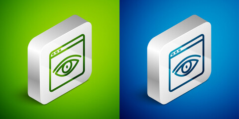 Poster - Isometric line Browser incognito window icon isolated on green and blue background. Silver square button. Vector