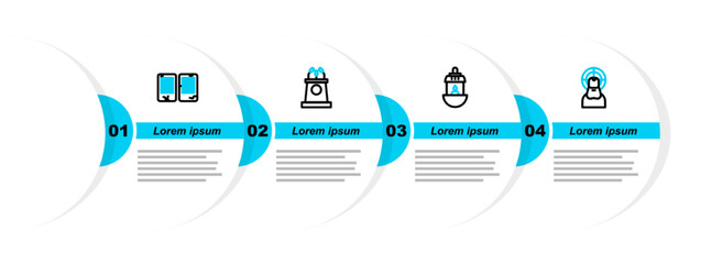 Sticker - Set line Jesus Christ, Ramadan Kareem lantern, Stage stand or tribune and The commandments icon. Vector