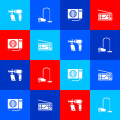 Sticker - Set Nail gun, Vacuum cleaner, Air conditioner and Radio icon. Vector