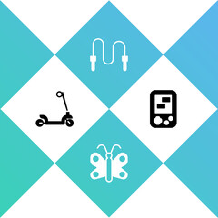 Wall Mural - Set Roller scooter, Butterfly, Jump rope and Tetris electronic game icon. Vector