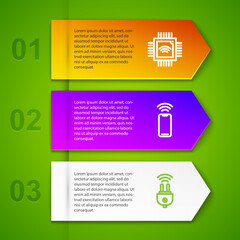 Wall Mural - Set line Processor with microcircuits CPU, Wireless smartphone, Smart electric plug and car system wireless. Business infographic template. Vector