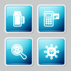 Wall Mural - Set line POS terminal, Pos, Magnifying glass and dollar and Clock gear icon. Vector