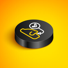 Wall Mural - Isometric line Healthy breathing icon isolated on yellow background. Breathing nose. Black circle button. Vector