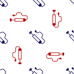 Poster - Blue and red Bicycle air pump icon isolated seamless pattern on white background. Vector