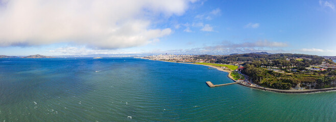 Wall Mural - Aerial: amazing view of the Bay Area ocean. Drone view