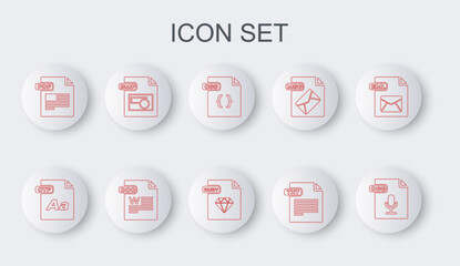 Set line OGG file document, OTF, CSS, TXT, PDF, BMP, DOC and RUBY icon. Vector