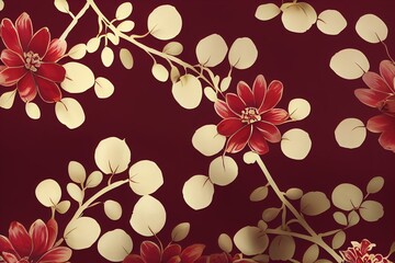 Wall Mural - Maroon background with golden elements colors. Digital illustration