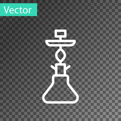 Poster - White line Hookah icon isolated on transparent background. Vector