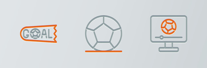 Wall Mural - Set line Football match on TV, Goal soccer football and Soccer icon. Vector