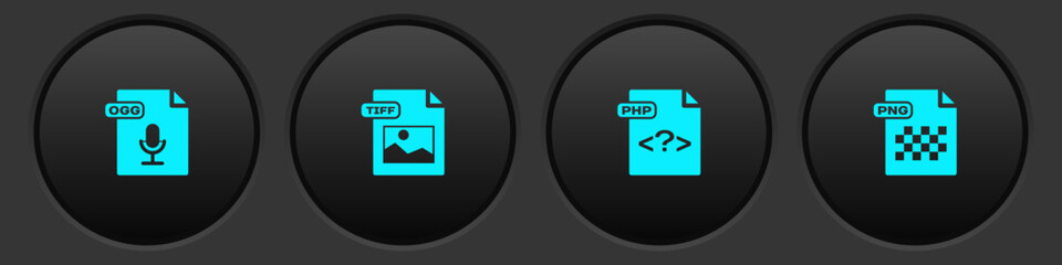 Set OGG file document, TIFF, PHP and PNG icon. Vector