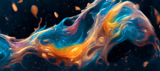 Wall Mural - Spectacular image of blue and orange liquid ink churning together, with a realistic texture and great quality. Digital art 3D illustration.