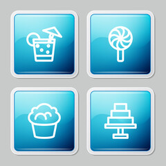 Wall Mural - Set line Cocktail, Lollipop, Muffin and Cake icon. Vector