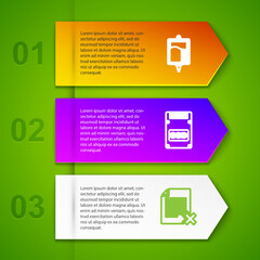 Sticker - Set line IV bag, SSD card, Delete file document and Calendar with check mark. Business infographic template. Vector