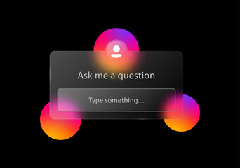 Aufkleber - Ask me a question banner frame in glassmorphism background with transparent glass and blurred gradient circle shapes, social media user interface template, Ask question mockup frame social media story