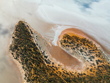 Aerial View Of Salt Lakes And Dunes In The Baladjie Area Of The Wheatbelt Region Of Western Australia