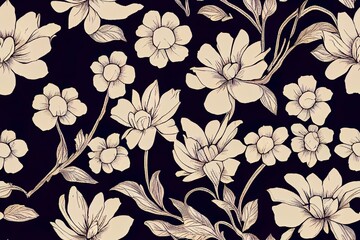 Poster - seamless flower and bandana pattern on black