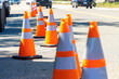 Traffic cones next to road construction