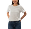 © Touchr - Young woman in grey T shirt mockup cutout, Png file.