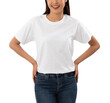 © Touchr - Young woman in white T shirt mockup cutout, Png file.