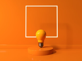 Wall Mural - Light bulb on a podium with a square frame - 3D