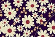 1970 seamless retro pattern with trippy wave and daisy flowers. Groovy vintage hand drawn background. Hippie aesthetic wallpaper.