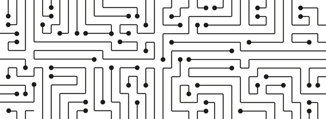 Fototapete - Technology circuit board connect dots and lines background template. Database global blockchain graphic vector.