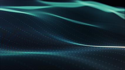 abstract digital color wave with flowing small particles dance motion on wave and light abstract bac