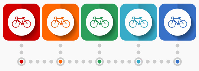 Poster - Bicycle vector icons, infographic template, set of flat design bike symbols in 5 color options