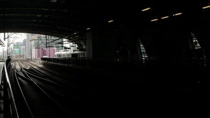 Canvas Print - airport rail link train approaching to train station