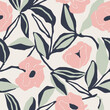 Vector flower and leaf illustration seamless repeat pattern